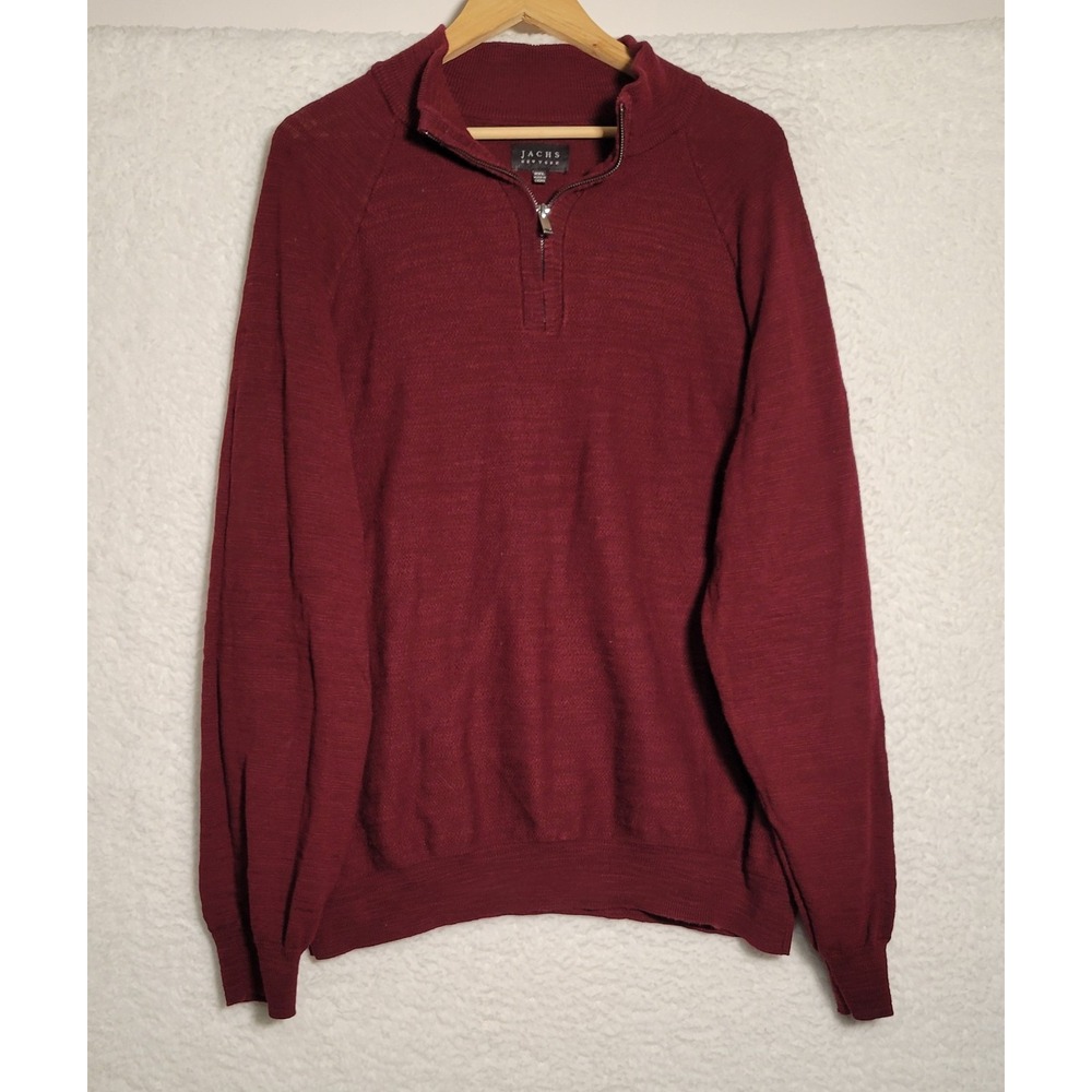 Jachs New York Burgundy Sweater Size 2XL Men's Quarter Zip Pullover Raglan‎ 0532